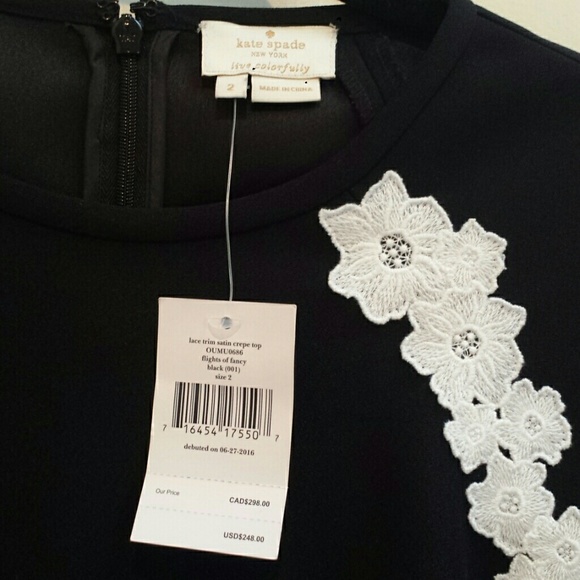 Kate Spade Lace Trim Satin Crepe Top NWT Sz 2 - Picture 7 of 8